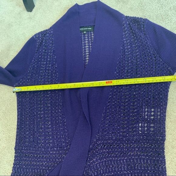 JONES New York purple metallic glitter open Front asymmetrical knit cardigan S - Picture 8 of 10